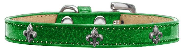 Silver Fleur De Lis Widget Dog Collar Emerald Green Ice Cream Size 18